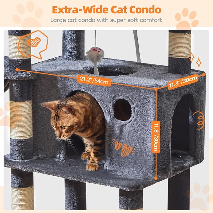 Taoqimiao Large Cat Tree，73-Inch Cat Tree Tower - Image 3