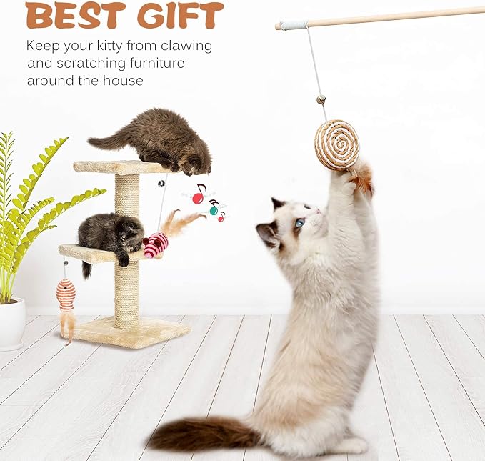 3-Pack Cat Wand Toys, 16-Inch Natural Wooden Teaser Wand - Image 4