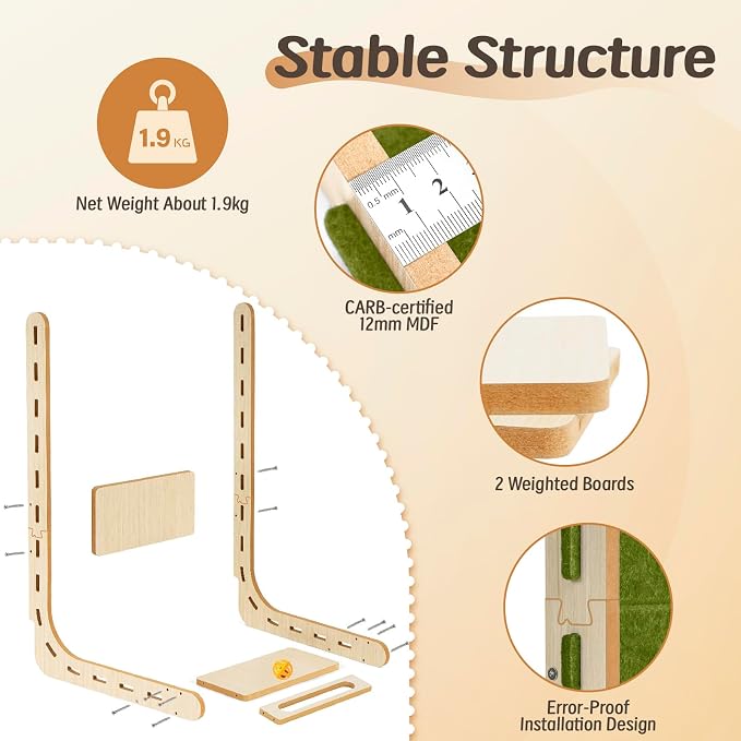 Cat Scratcher with Bell Ball Cat Scratch Pad L-Shaped Scratch Mat Vertical Cat - Image 4