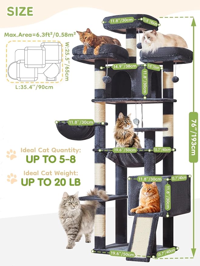 Taoqimiao 76-Inch Cat Tree XXL for Large Cats, Giant Cat Tower - Image 6
