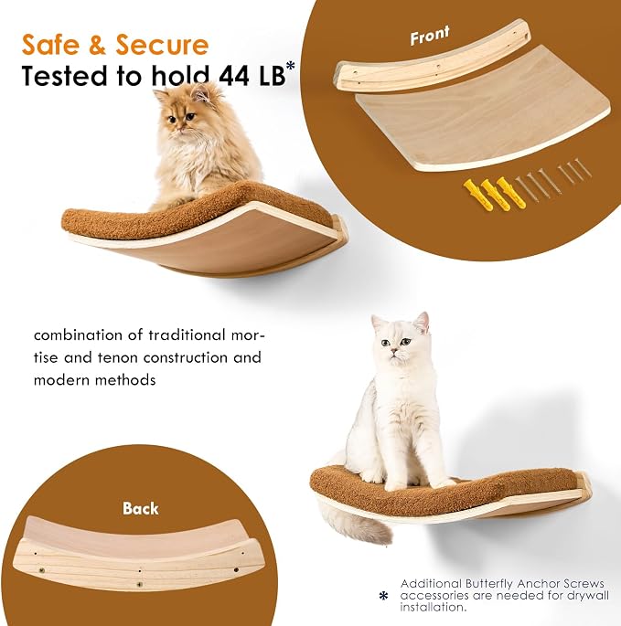 Curved Cat Wall Shelves and Perches, Floating Cat Wall Bed Furniture - Image 4