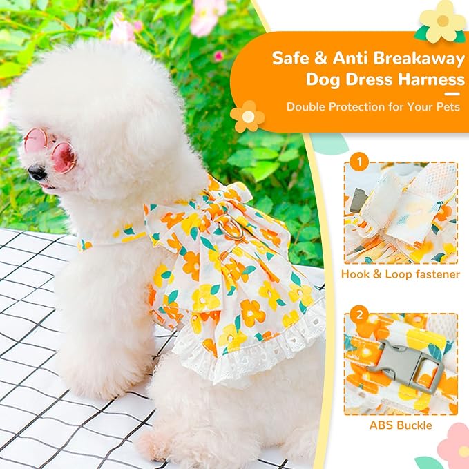 Dog Harness Dress Leash Set for Small Dog Summer Clothes Girl Female Puppy Cats - Image 4