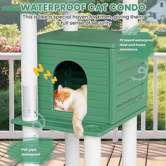 72 Inches Tall Cat Tree, Outdoor Cat House, Weatherproof Large Cat Condo - Image 3