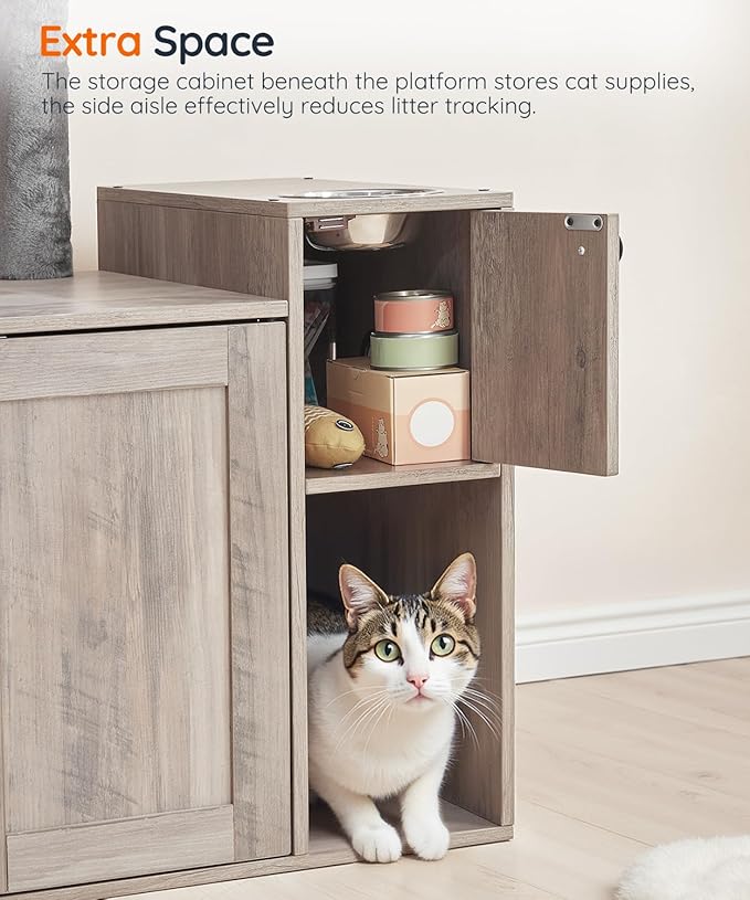 HOOBRO Cat Tree with Litter Box Enclosure, 68.9" H Cat Tower with Food Bowl and - Image 4