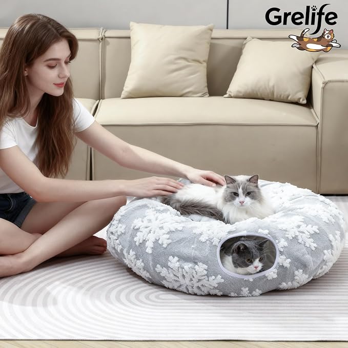 Grelife Cat Tunnel Bed for Indoor Cats, Cute Cat Tunnel Toys, Cat Donut Tunnel - Image 3