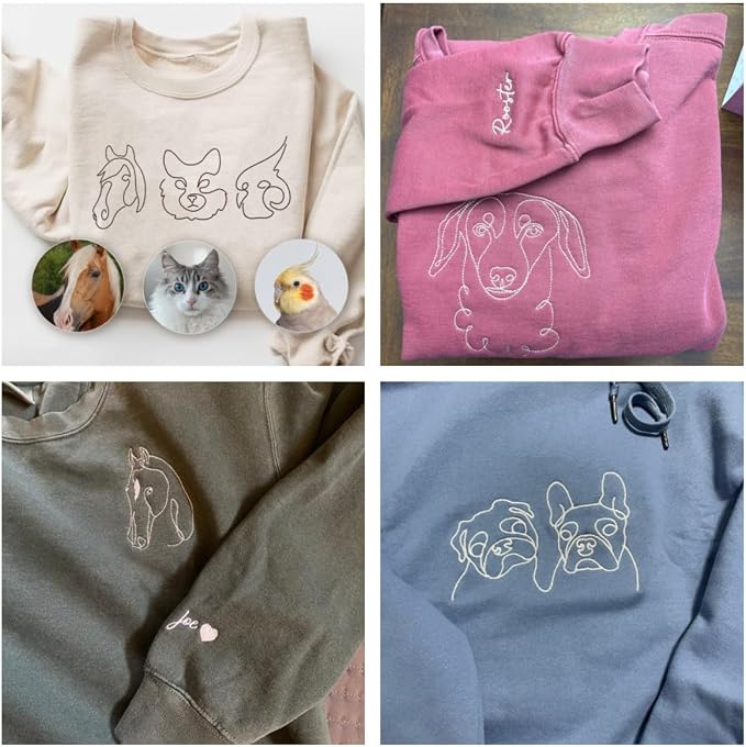 Custom Dog Portrait Embroidered Sweatshirt Pet Photo Embroidery Design Your Pet - Image 5