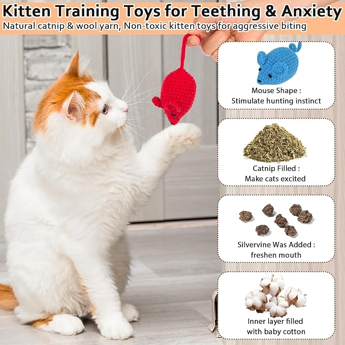 Retro Shaw Catnip Toys Crochet Mice Cat Toys, Safe Teeth Cleaning Toy - Image 4