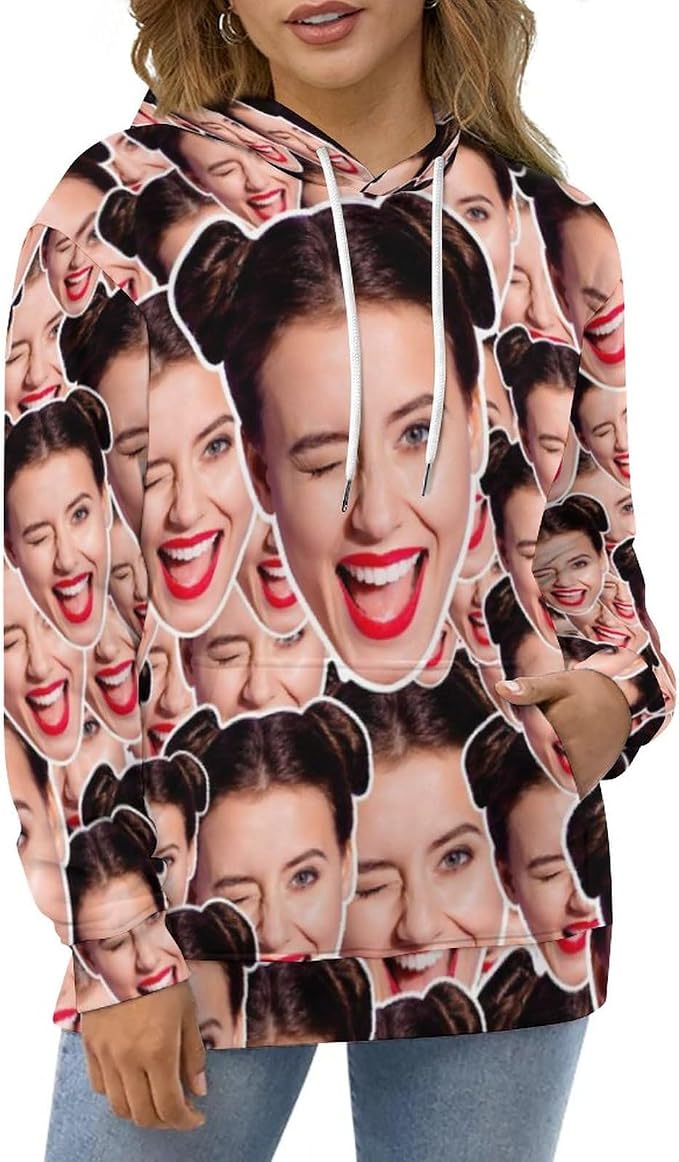 Artsadd Custom Face Unisex athletic Pockets Sweatshirt Loose Hoodie Custom - Image 6