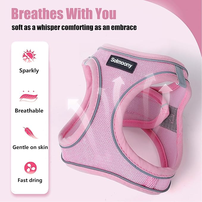 Solmoony Sparkly Medium Dog Harness and Leash Set, Step in Soft Light Puppy Vest - Image 6