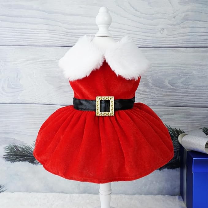 Dog Christmas Red Velvet Dress Cute Puppy Xmas Outfits Santa Claus Cat Skirt - Image 6