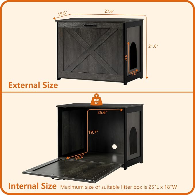 Dwanton Cat Litter Box Furniture Hidden, Cat Litter Box Enclosure, Reversible - Image 4