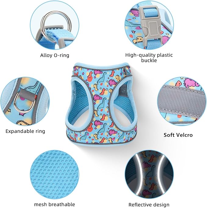 Step in Dog Harness No Pull Dinosaur Adjustable Soft Mesh Padded Reflective Pet - Image 4