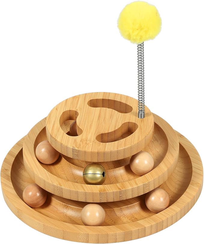 Cat Ball Track Toy with Puzzle Top, 3-Level Tower with 9 Removable Balls - Image 7