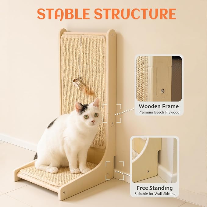 PETKARAY Sisal Cat Scratcher, Upright Cat Scratch Pad Wall Mounted, Vertical - Image 3