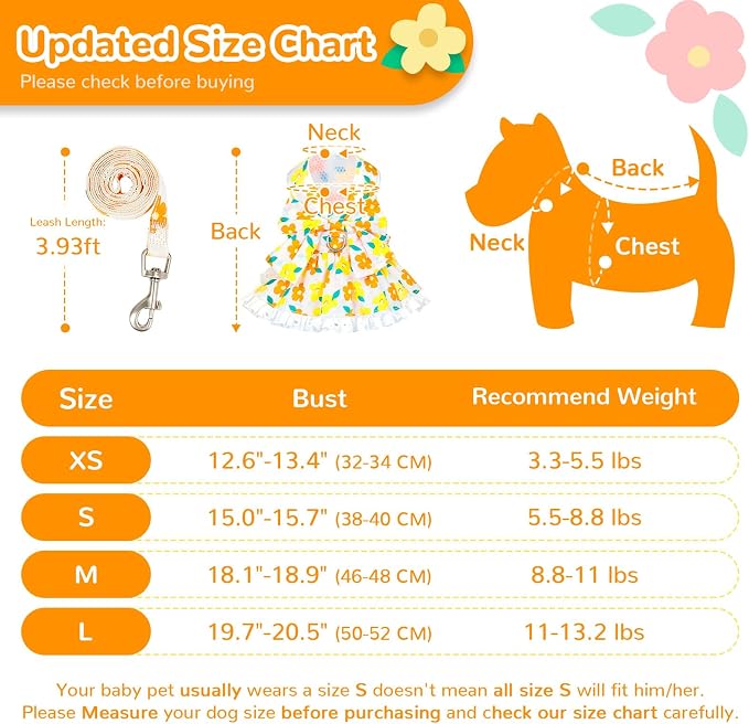 Dog Harness Dress Leash Set for Small Dog Summer Clothes Girl Female Puppy Cats - Image 7