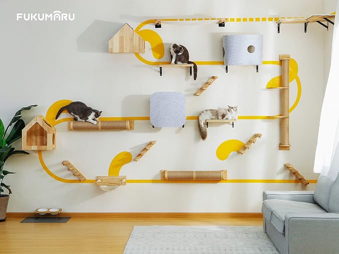 FUKUMARU Cat Scratching Post, 35 x 4.5 Inch Cats Walls Furniture, Rubber Wood - Image 5