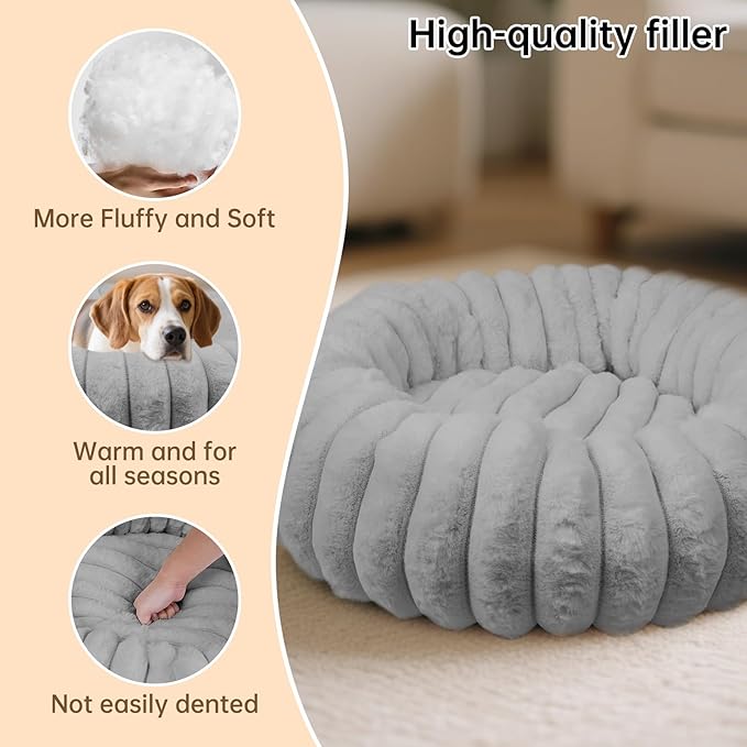 Donut Dog and Cat Bed, Luxurious Comfortable Faux Rabbit Fur Pet Beds, Soft - Image 5