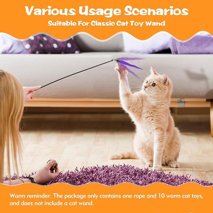 10PCS Cat Worm Toy, Cat Wand Attachment Fuzzy Worm Toys Refill - Image 5
