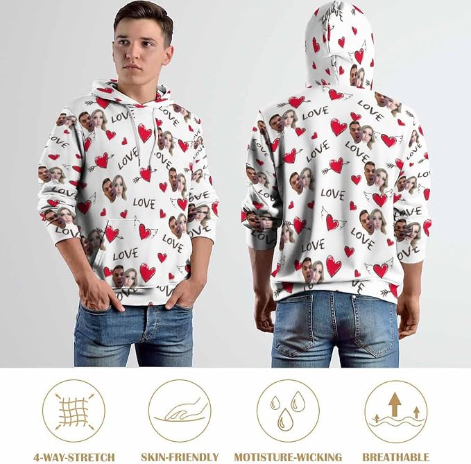 Artsadd Custom Face Unisex athletic Pockets Sweatshirt Loose Hoodie Custom - Image 6