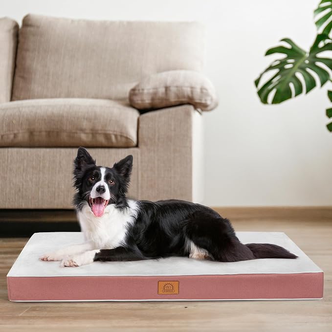 Orthopedic Dog Bed for Large Dogs, Waterproof Deluxe Plush Dog Crate Bed by SUNHEIR
