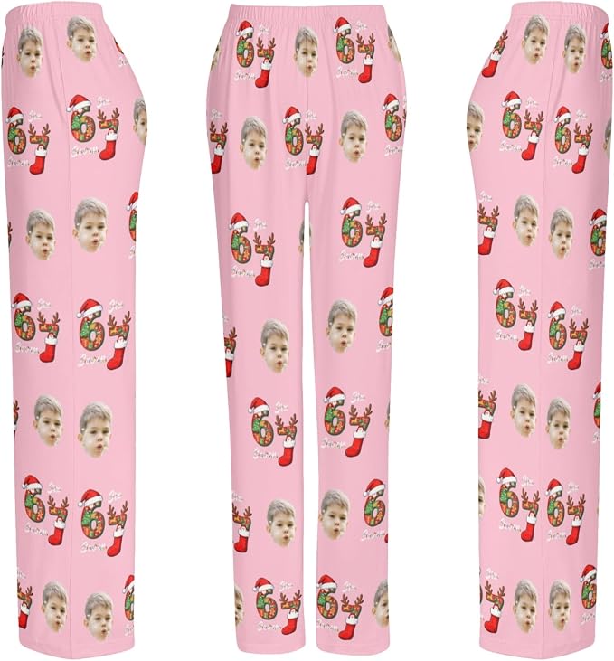 Custom Pajama Pants for Women Men, Personalized 67 Name Photo PJ Family Six - Image 7