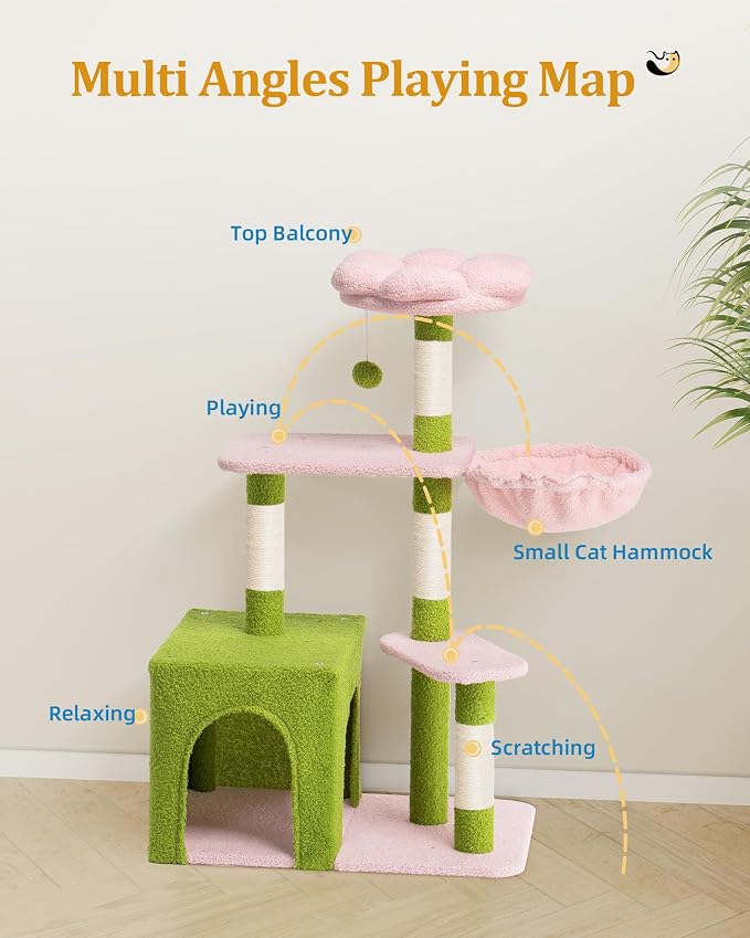 Flower Cat Tree for Indoor Cats, 2-Door Large Cat Condo Cave Bed for Big Adult - Image 6