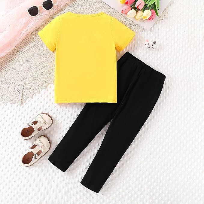 4-8T Toddler Girl Clothes Cat face print Short Sleeve Top+Pants Outfits Girl - Image 7