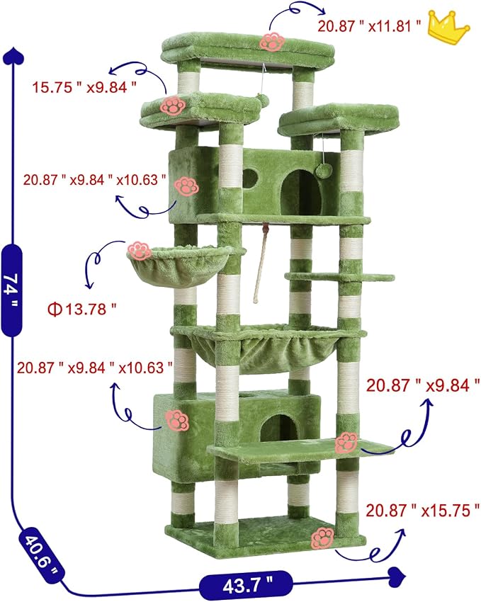 Cat Tree for Indoor Cats Large Adult, 2 Baskets, 2 Condos - Image 3