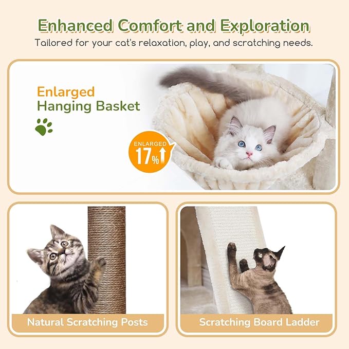 Globlazer Cat Tower for Multiple Indoor Cats, 52 inch Heavy Duty Cat Tree - Image 4