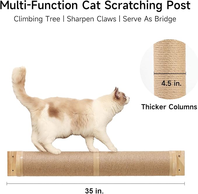 FUKUMARU Cat Scratching Post, 35 x 4.5 Inch Cats Walls Furniture, Rubber Wood - Image 3