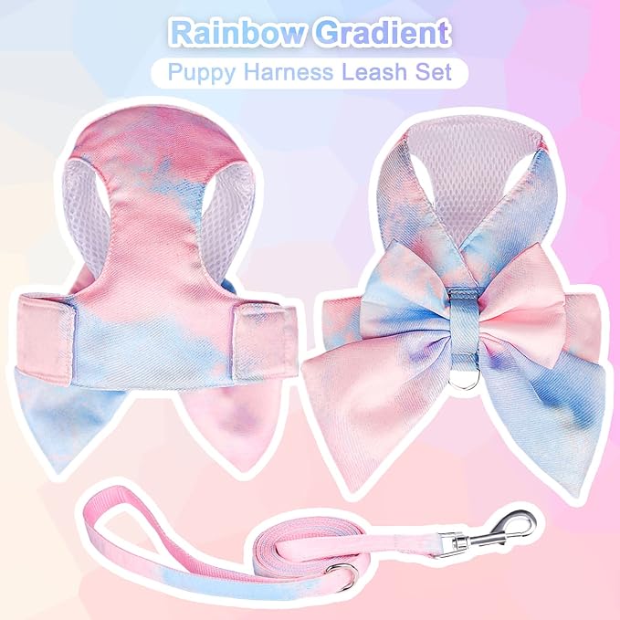PETCARE Cute Bow Tie Dog Harness and Leash Set Elegant Rainbow Gradient Puppy - Image 3