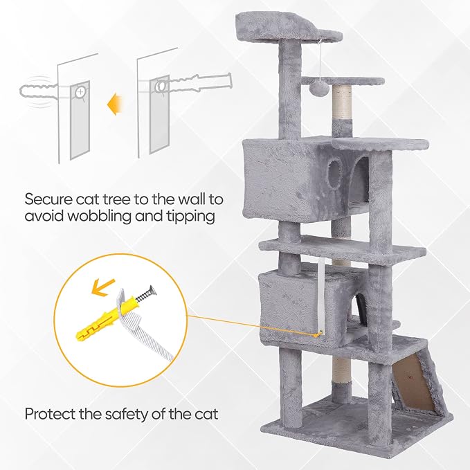 ZENY 54 inches Cat Tree with Sisal-Covered Scratching Posts and 2 Plush Rooms - Image 3