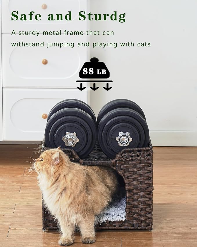 Cat Beds Indoor Kitten House, Handwoven Rattan Cat Cave Pet Cube, Large Cat - Image 3