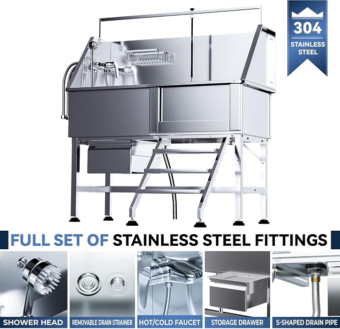 46" Dog Wash Station, 304 Stainless Steel, Side Stair, 440 lb - Image 2
