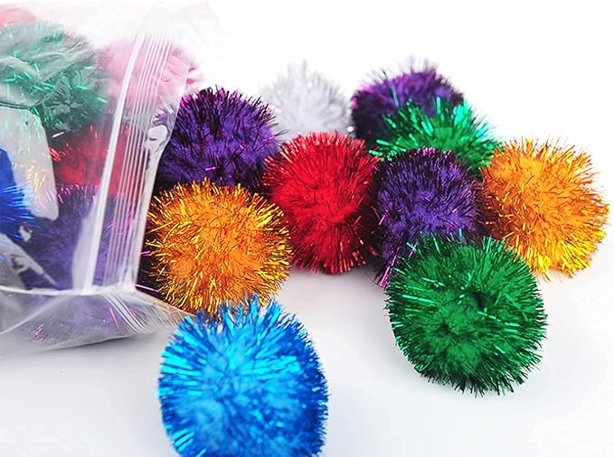 20 Pcs Assorted Color Flash Ball Cat's Favorite Toy Ball Tinsel Pom Poms Flash. - Image 5