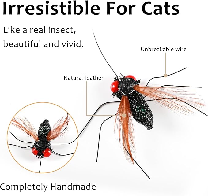 Interactive Cat Toy Bug Toys for Cats 4 Realistic Flying Bugs Cat Wand - Image 4