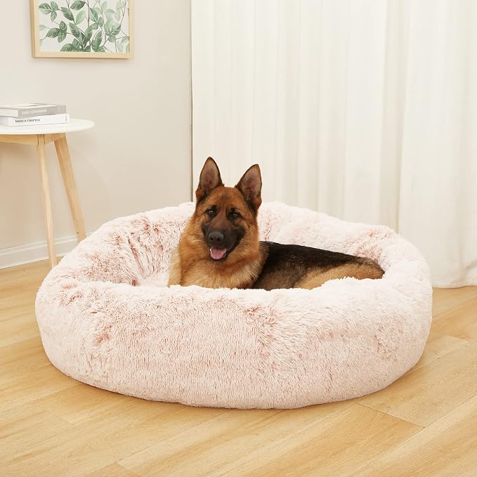 Bedfolks Calming Donut Dog Bed, 45-Inch Round Plush Anti-Anxiety Dog Bed - Image 2