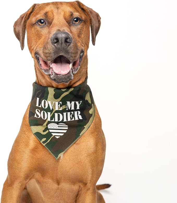 Love My Soldier Dog Bandana | 100% Cotton Adjustable Triangle | Made in USA | - Image 2