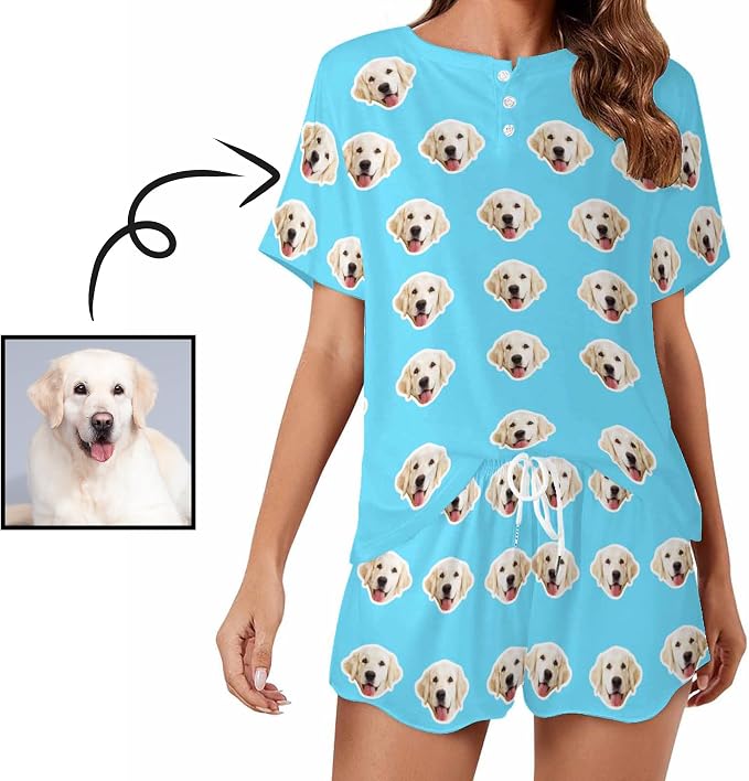 Custom Short Pajamas Set with Face Photo Women‘s Sleepwear Tee Personalized PJ - Image 2
