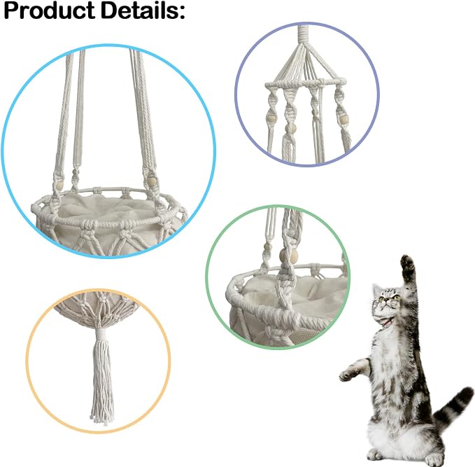 Macrame Cat Hammock Bed, Handwoven Hanging Boho Cat Bed - Image 8