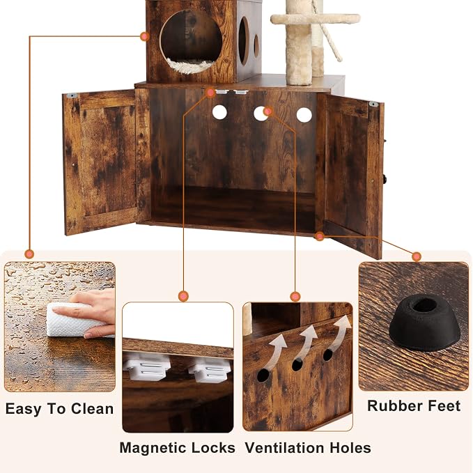Cat Tree with Litter Box Enclosure, 2-in-1 Cat Tower - Image 6