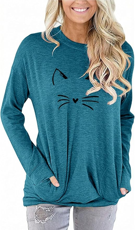 Akihoo Womens Casual Long Sleeve Tunic Tops Crew Neck Shirt Blouses - Image 2