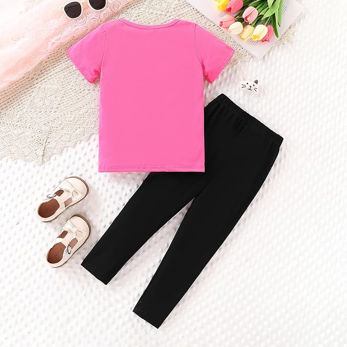 4-8T Toddler Girl Clothes Cat face print Short Sleeve Top+Pants Outfits Girl - Image 7