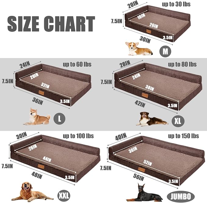 Patas Lague Orthopedic Dog Bed Large Sized Dog 36''X24'', Waterproof L Bolster - Image 6