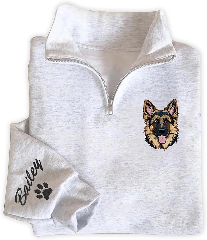 Chillever - Custom Dog Embroidered Quarter Zip Sweatshirt by Unknown