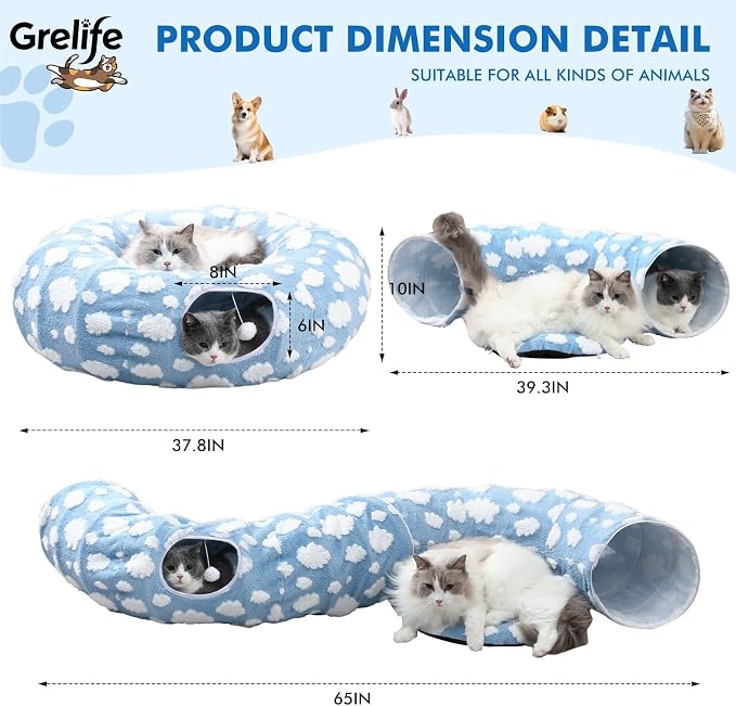Grelife Cat Tunnel Bed for Indoor Cats, Cute Cat Tunnel Toys, Cat Donut Tunnel - Image 5