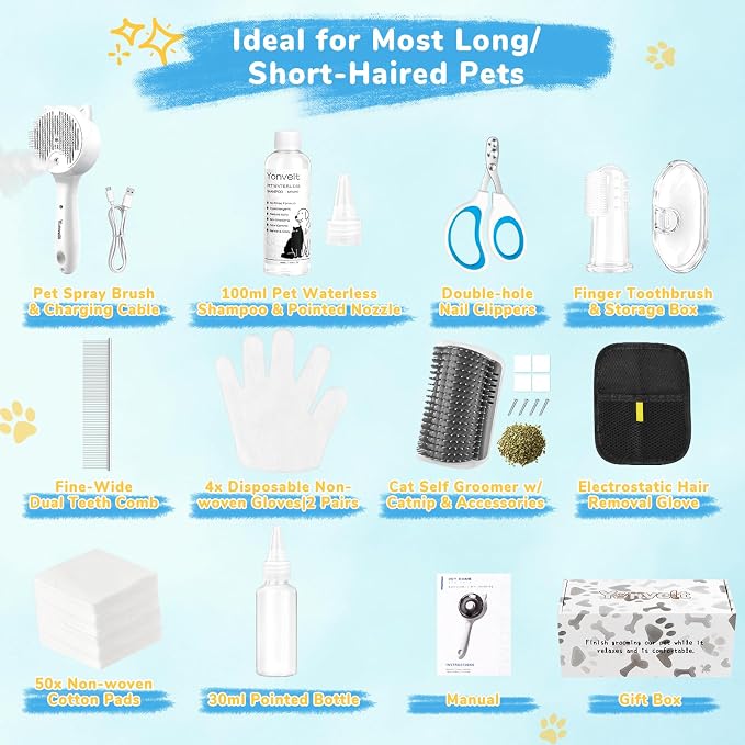 10in1 Pet Mist Spray Brush for Cat & Dog, Hair Health & Grooming Set - Image 7