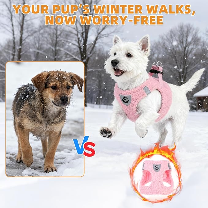 KOOLTAIL Plush Small Dog Harness and Leash Set, Warm Fleece No Pull Puppy Vest - Image 8
