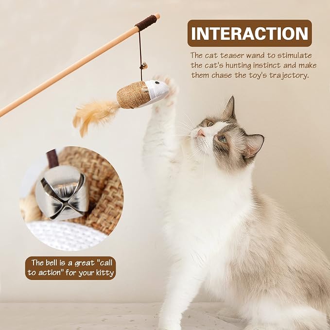 Natural Wood Cat Teaser Wand Toy, Catnip Sticks - Image 5