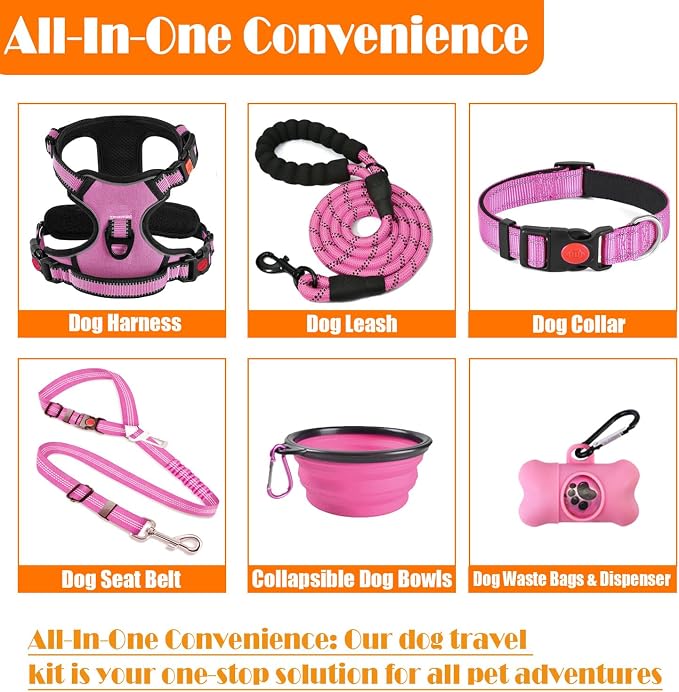 No Pull Dog Harness, Collar & Leash Set | Includes Dog Seat Belt, Collapsible - Image 2